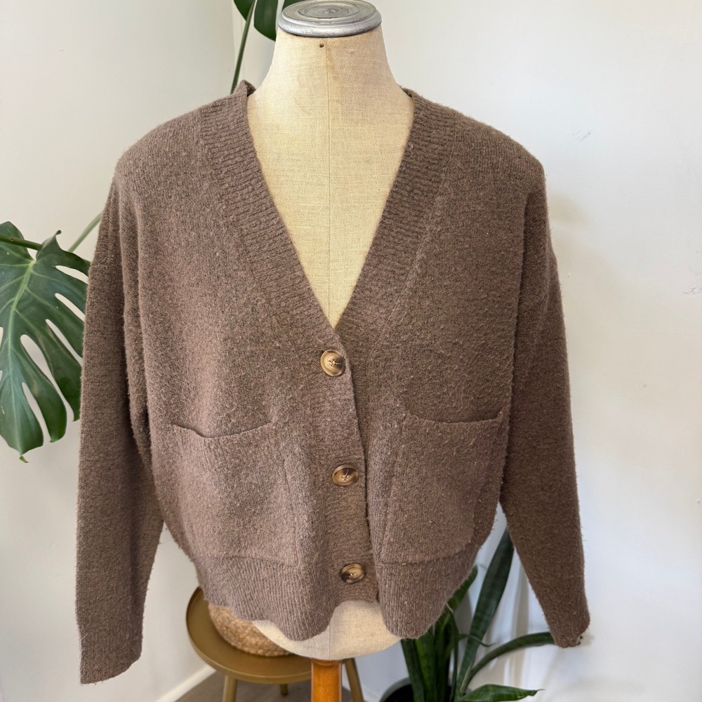 Sanctuary Cardigan Women XS Brown V-Neck Button Front Pocket Marled Knit Sweater